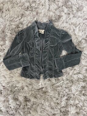 Free People Vintage Ruffled Velvet Jacket - Gray